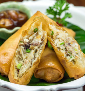 Vegetarian Spring Rolls Served with Japanese Plum Sauce