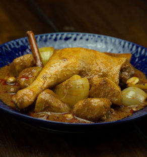 Smoked and roasted duck massaman curry with roti